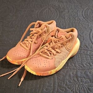 Peachy Pink and Yellow Knitted Sneakers with Breathable Design